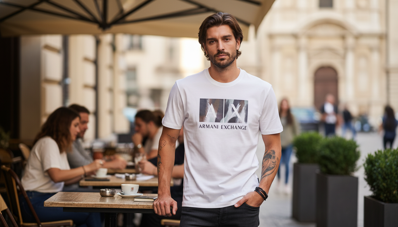 Armani Exchange Men’s White Printed Tee: Style & Fit