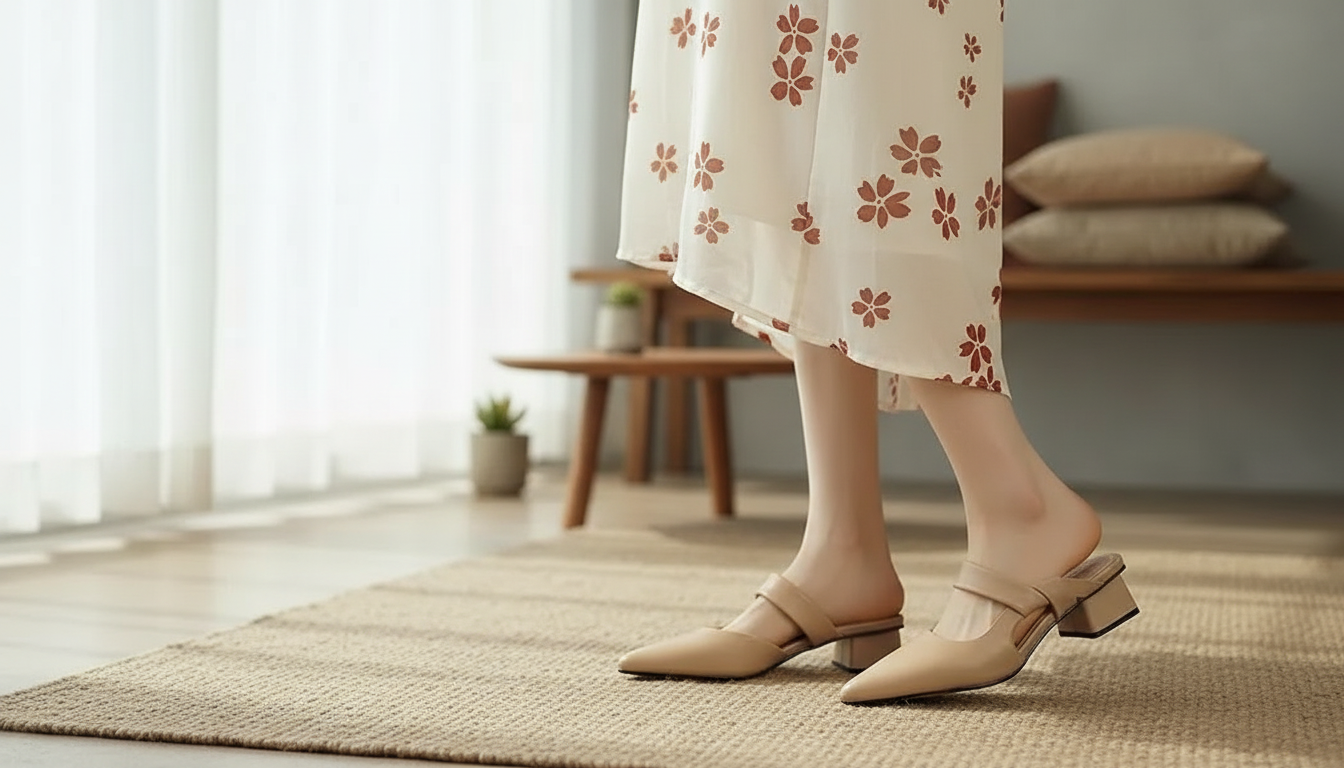 4cm Mid-Heel Cow Leather Slingback Sandals for Summer