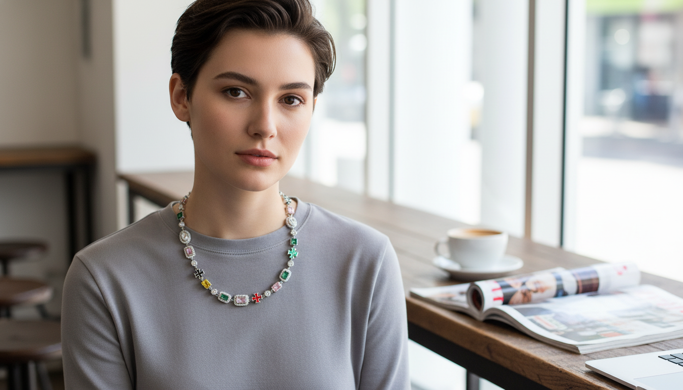 Colored Square Stone Choker: Modern, Unisex Style