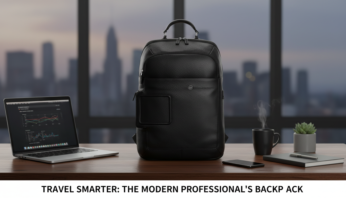 Piquadro Blue Leather Laptop Backpack for Work & Travel