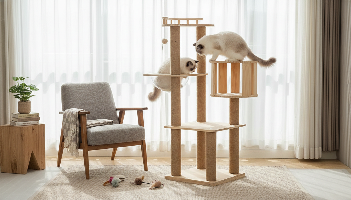 Solid Wood Cat Tree: Multi-Level Climbing, Scratch & Play